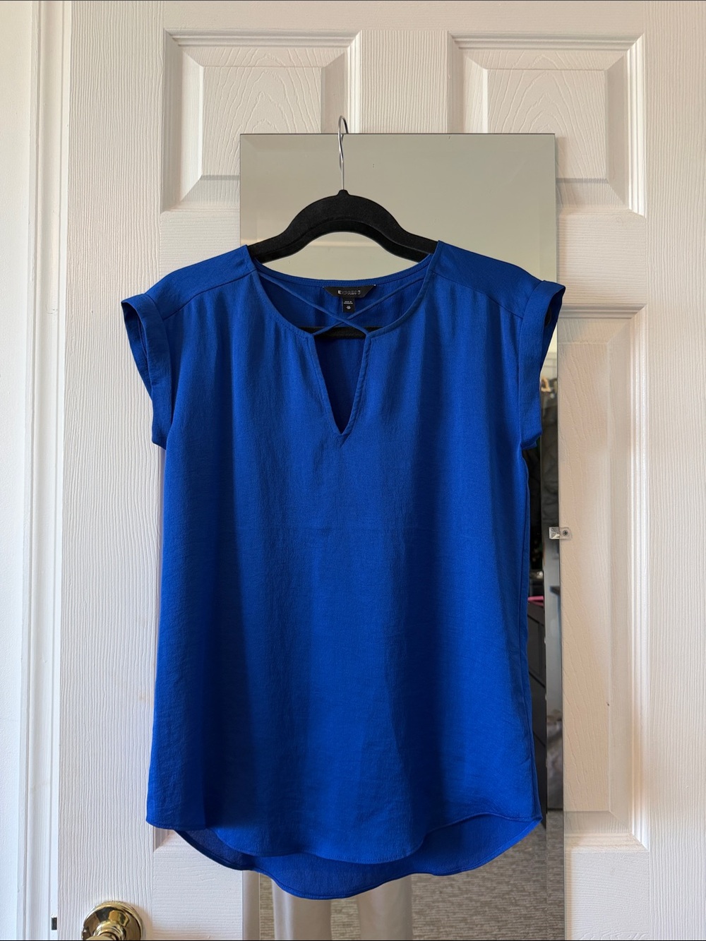 Express Women's Cobalt Blue Cap Sleeve Keyhole Top